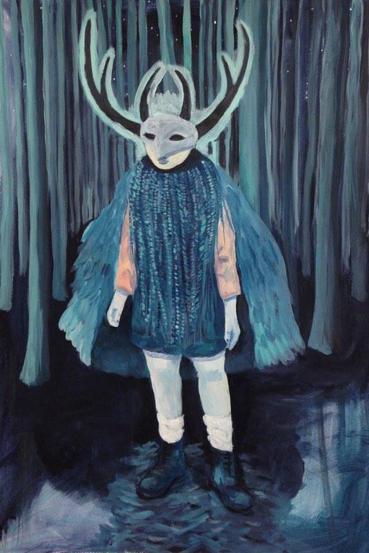 Illustration d'une fillette avec un masque et des bois de cerf