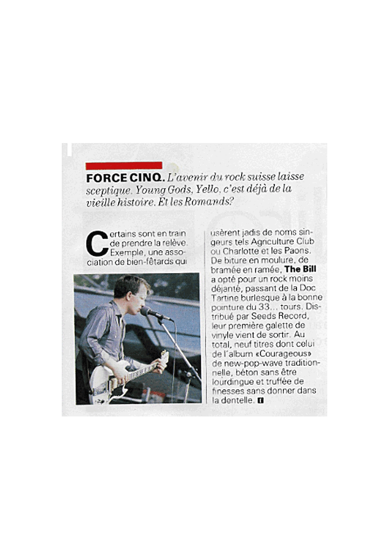Article sur le groupe de rock suisse The Bill