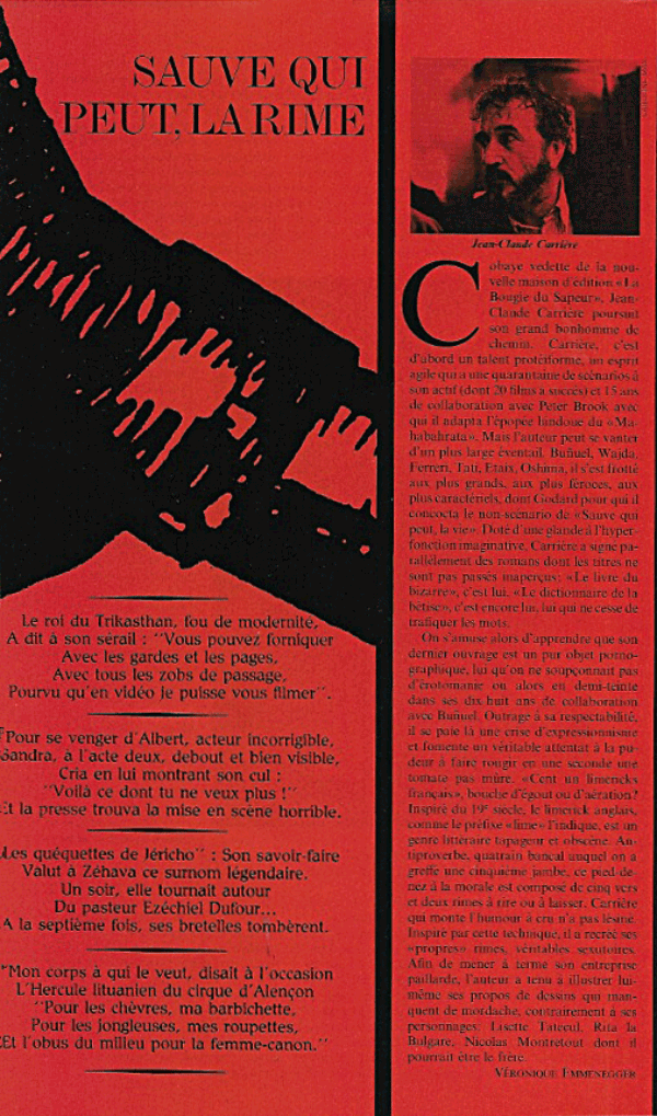 Article sur le livre "Cent un limericks français" de Jean-Claude Carrière