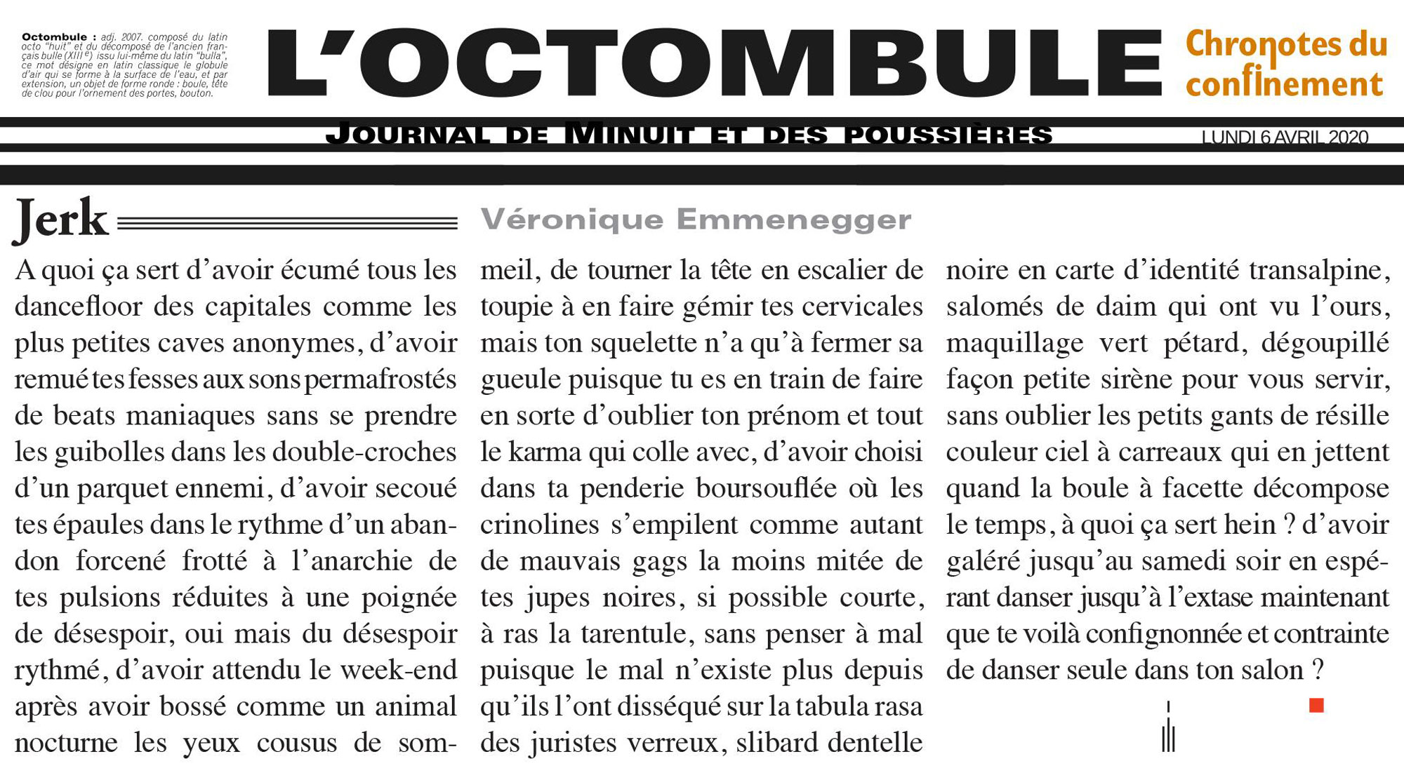 Article de Véronique Emmenegger pour L'Octombule